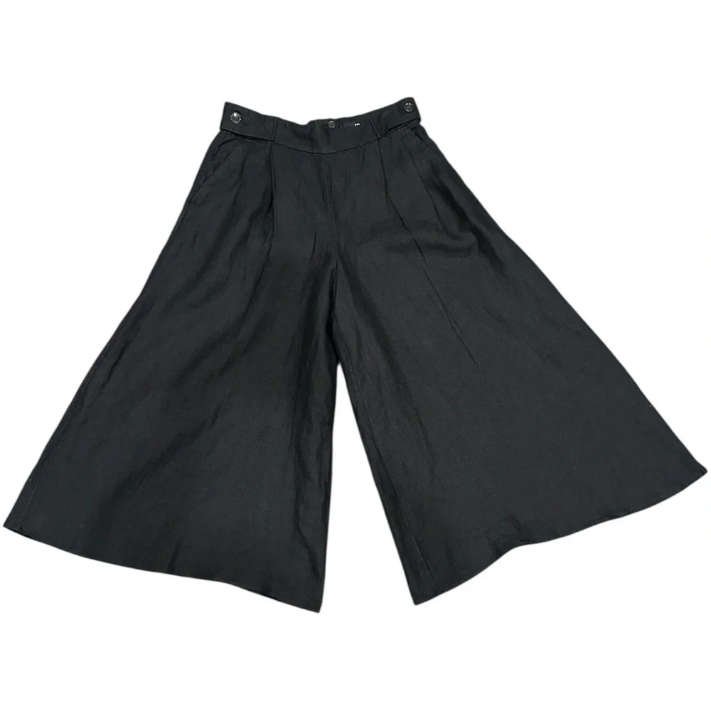Banana Republic 100% Linen Wide Leg Cropped Pants Size 10P Black